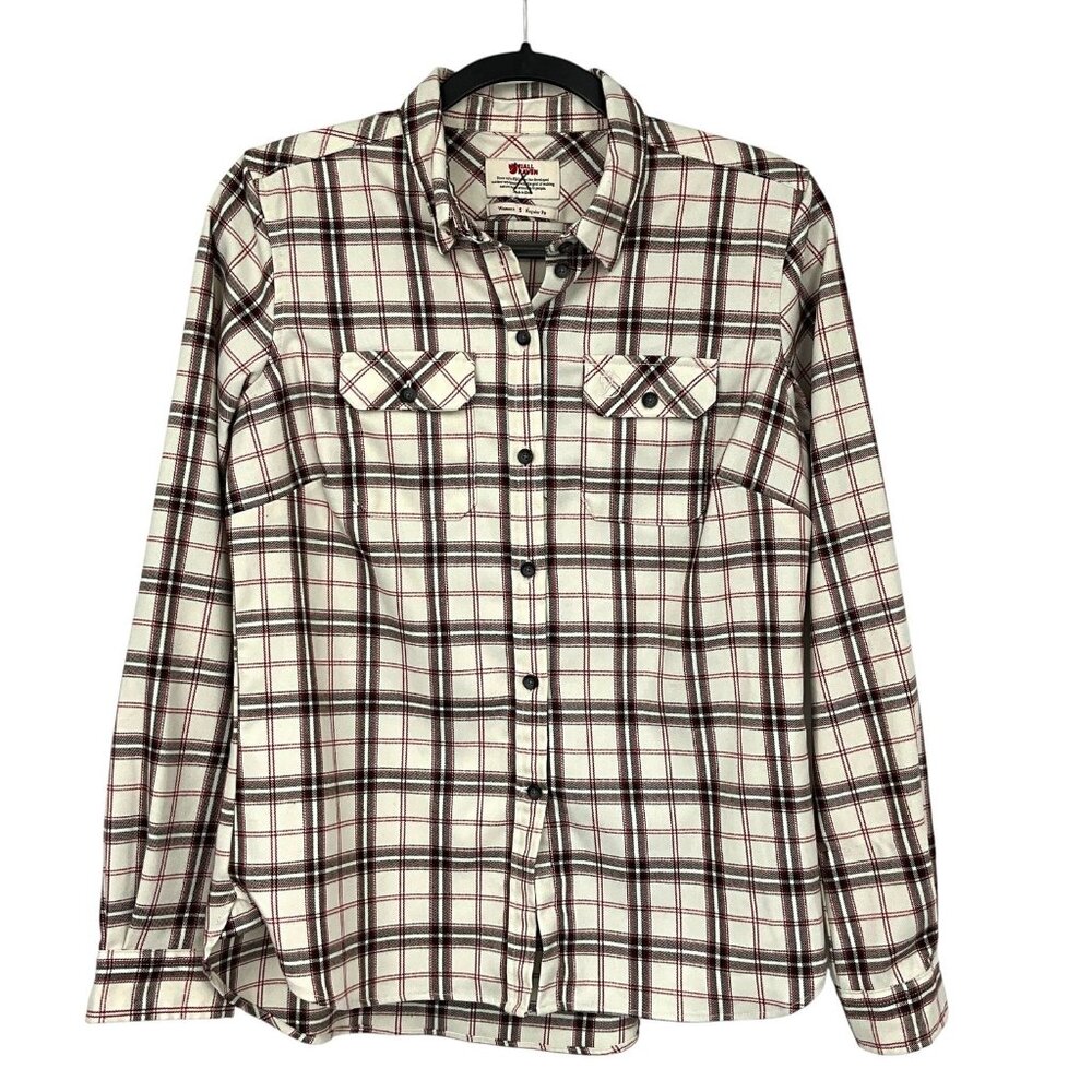Fjallraven Fjallglim Stretch Flannel Shirt Womens Small White Plaid Button